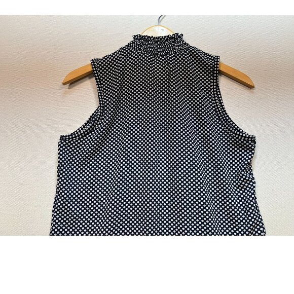 Ny Invasion Women's Smock Neck Top Sleeveless Size M Navy Blue White Polka Dot - Picture 6 of 7